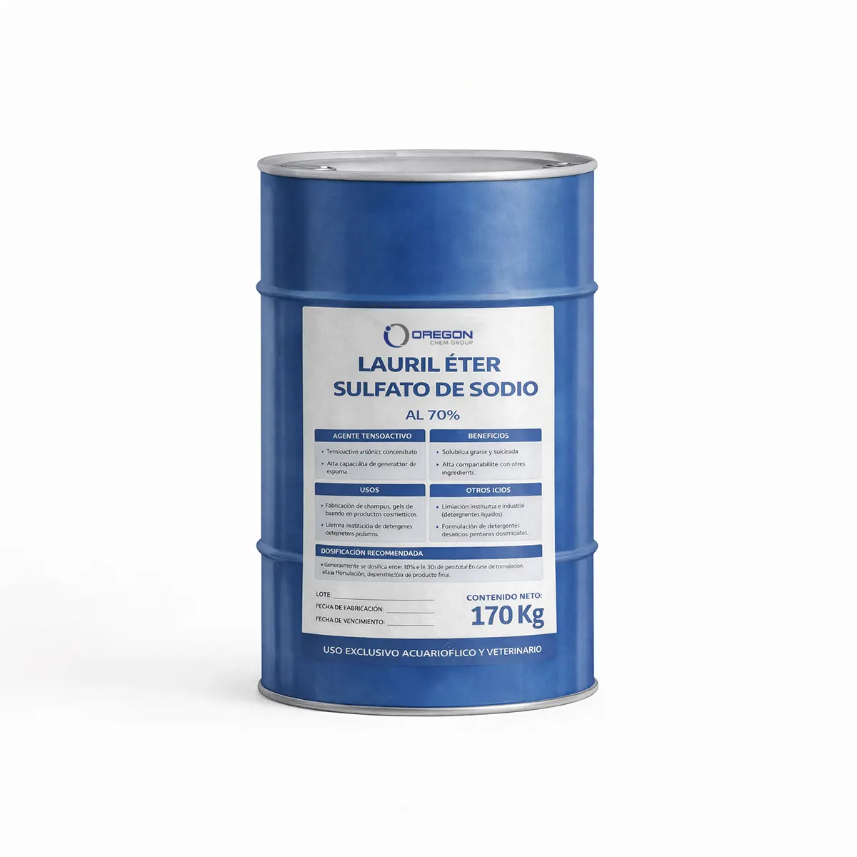 Lauril éter Sulfato De Sodio (70%) 3 Lauril Eter Sulfato De Sodio 70 170 Kg